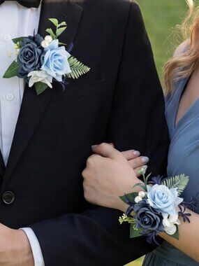 Corsage and Boutonniere Set for Prom Homecoming Wedding Party Dance Dusty Blue